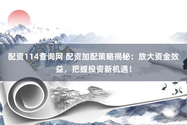 配资114查询网 配资加配策略揭秘：放大资金效益，把握投资新机遇！