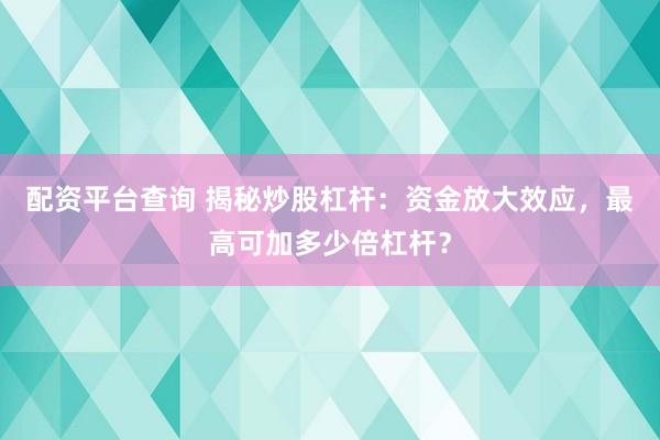 配资平台查询 揭秘炒股杠杆：资金放大效应，最高可加多少倍杠杆？