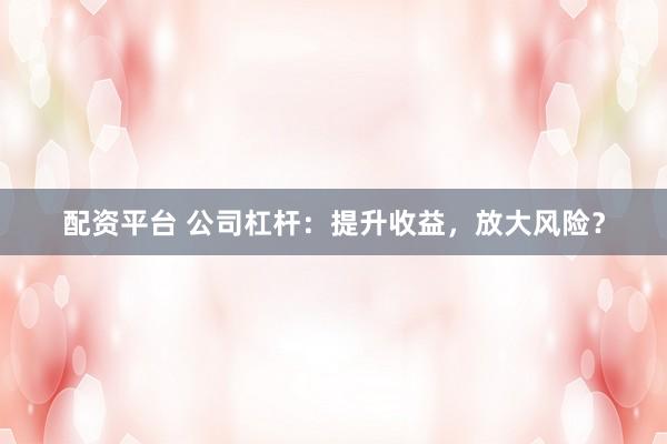 配资平台 公司杠杆：提升收益，放大风险？